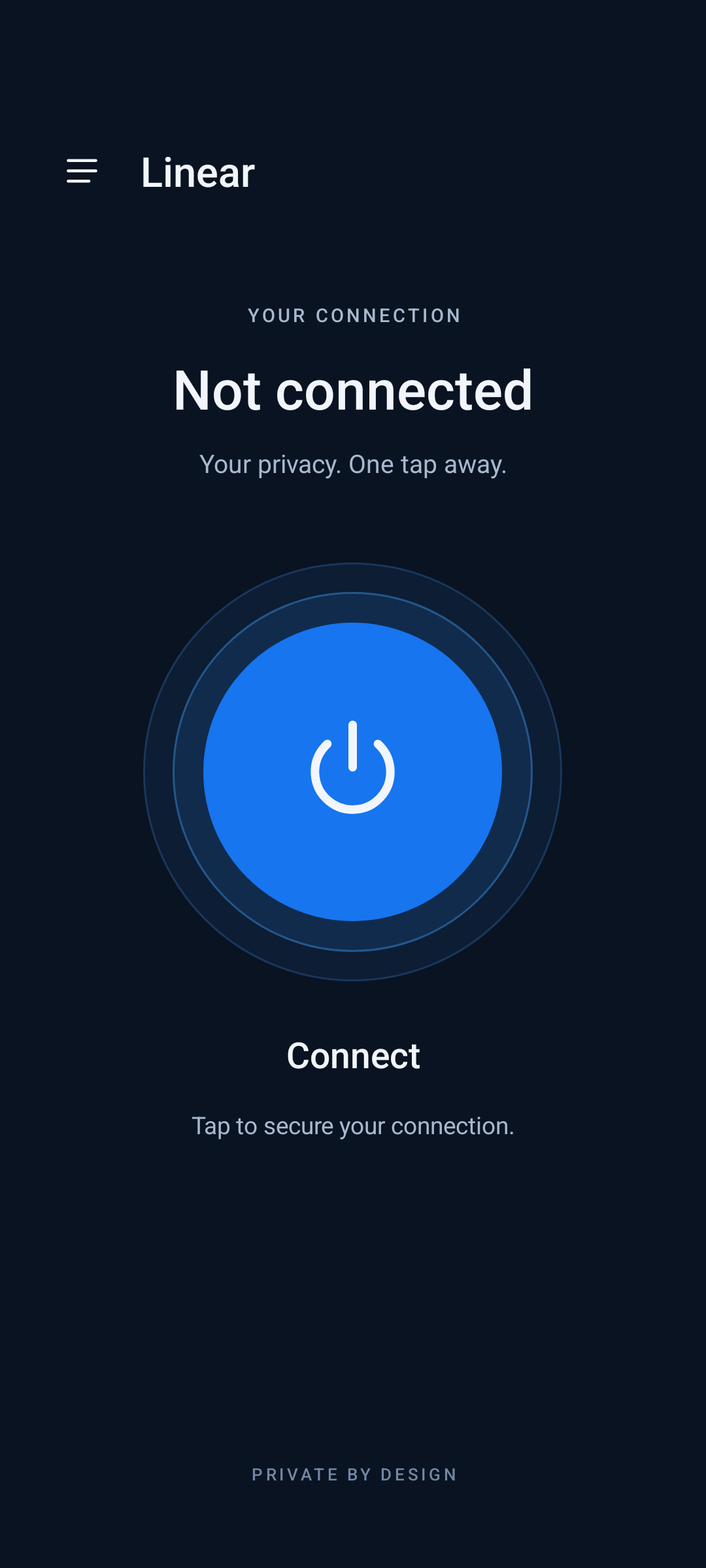 Linear Android home screen with a single Connect button